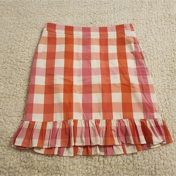 J. CREW‎ pink orange and white plaid ruffled skirt size 0 - Picture 3 of 8